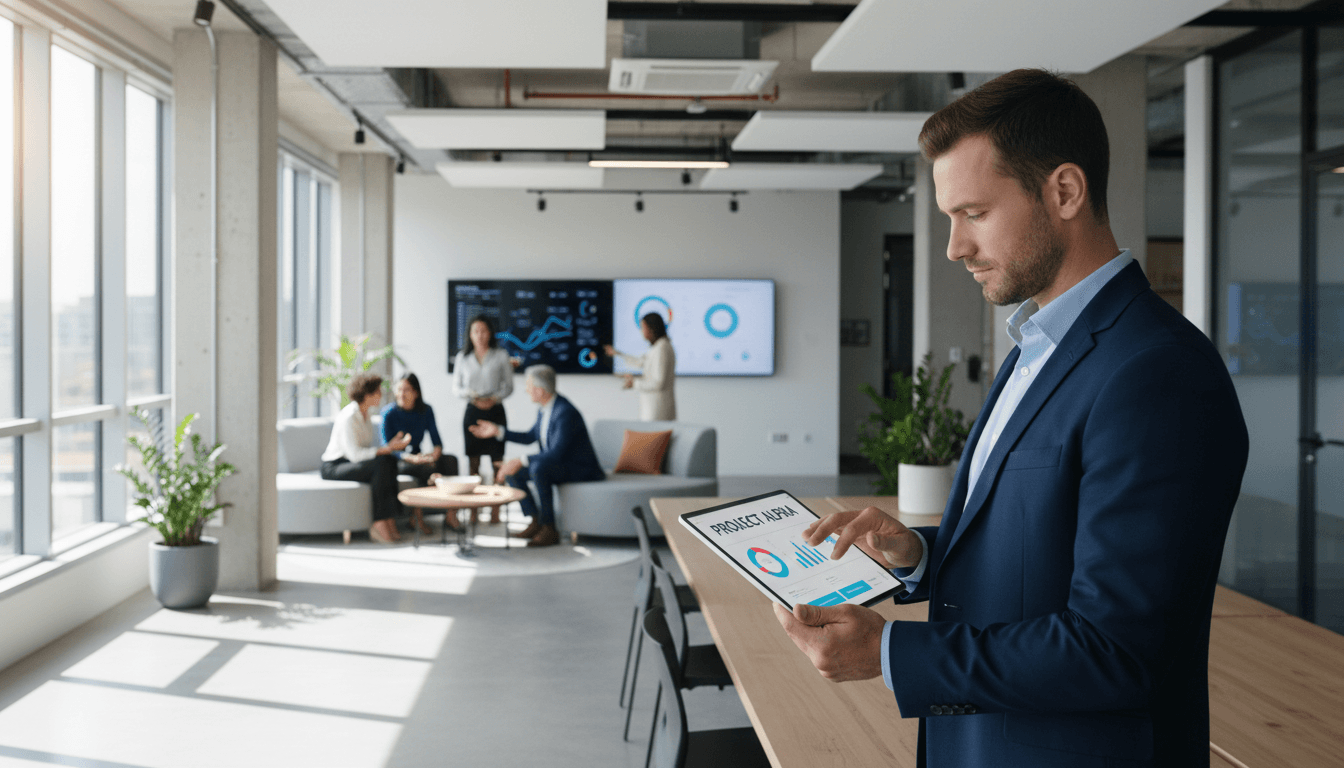 Professional working on a tablet in a bright modern office