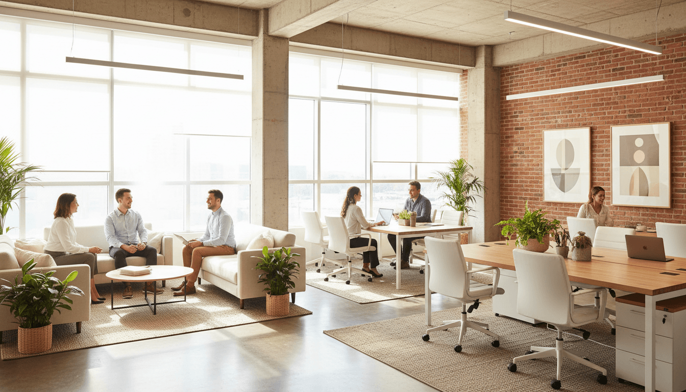Bright professional office interior with warm natural light
