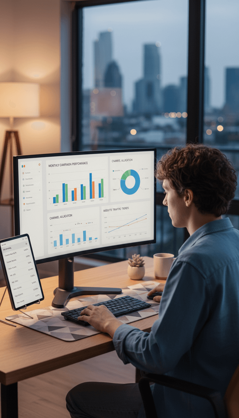 Professional reviewing lead generation performance data