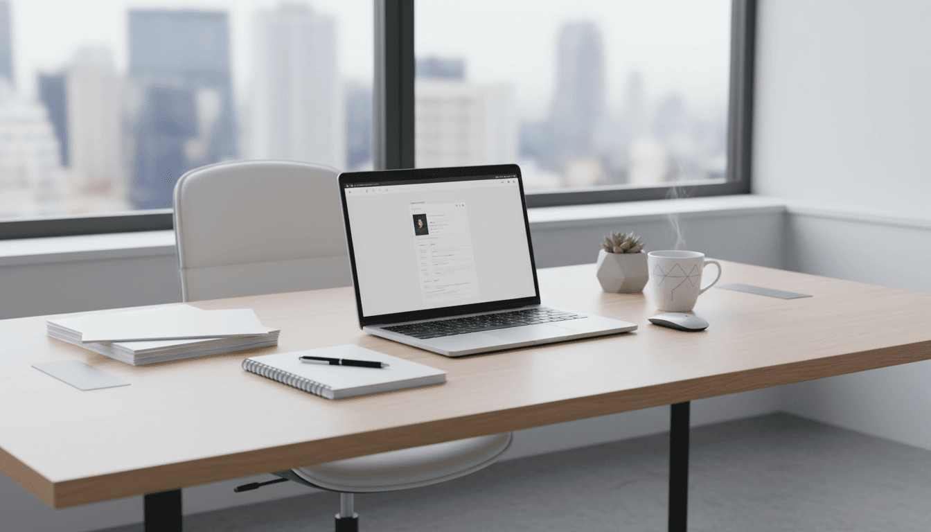 Clean modern workspace with laptop and notes