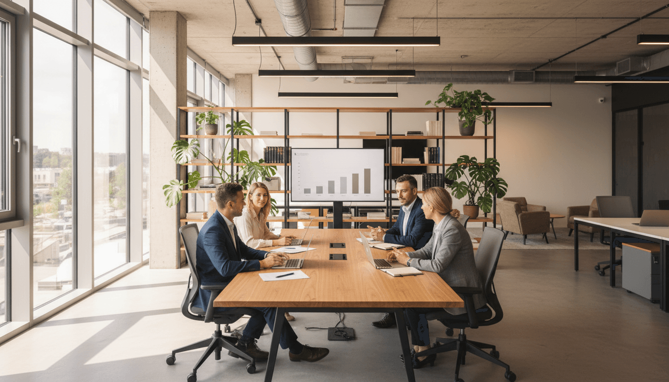 Professional workspace with laptop and notes